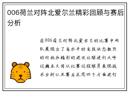 006荷兰对阵北爱尔兰精彩回顾与赛后分析